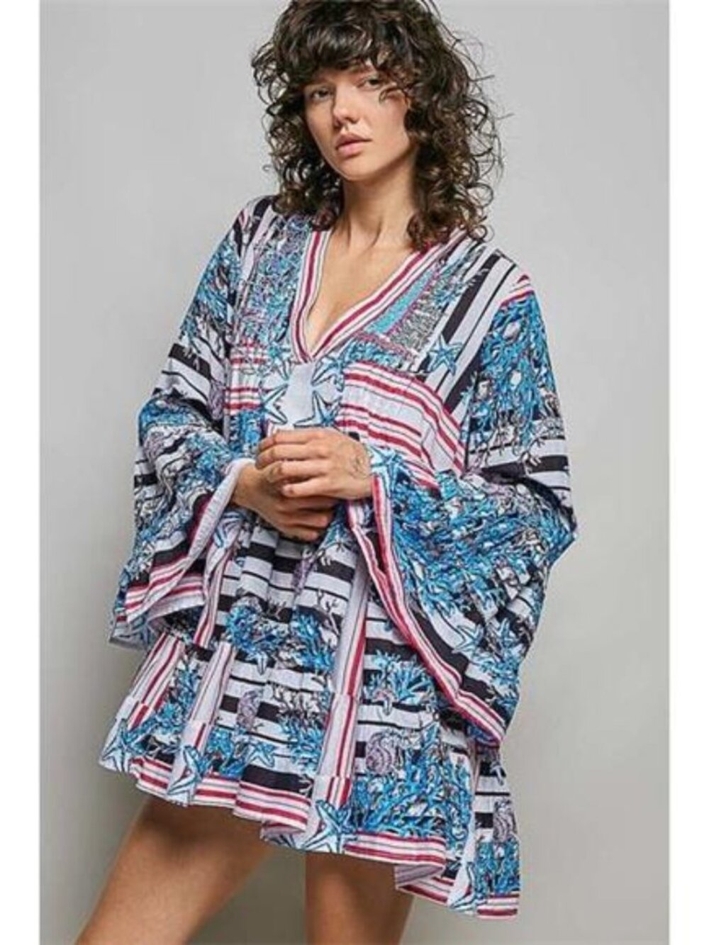 POL Striped Floral Long Sleeve Mini Dress with Pintuck Detail - Picture 3 of 7